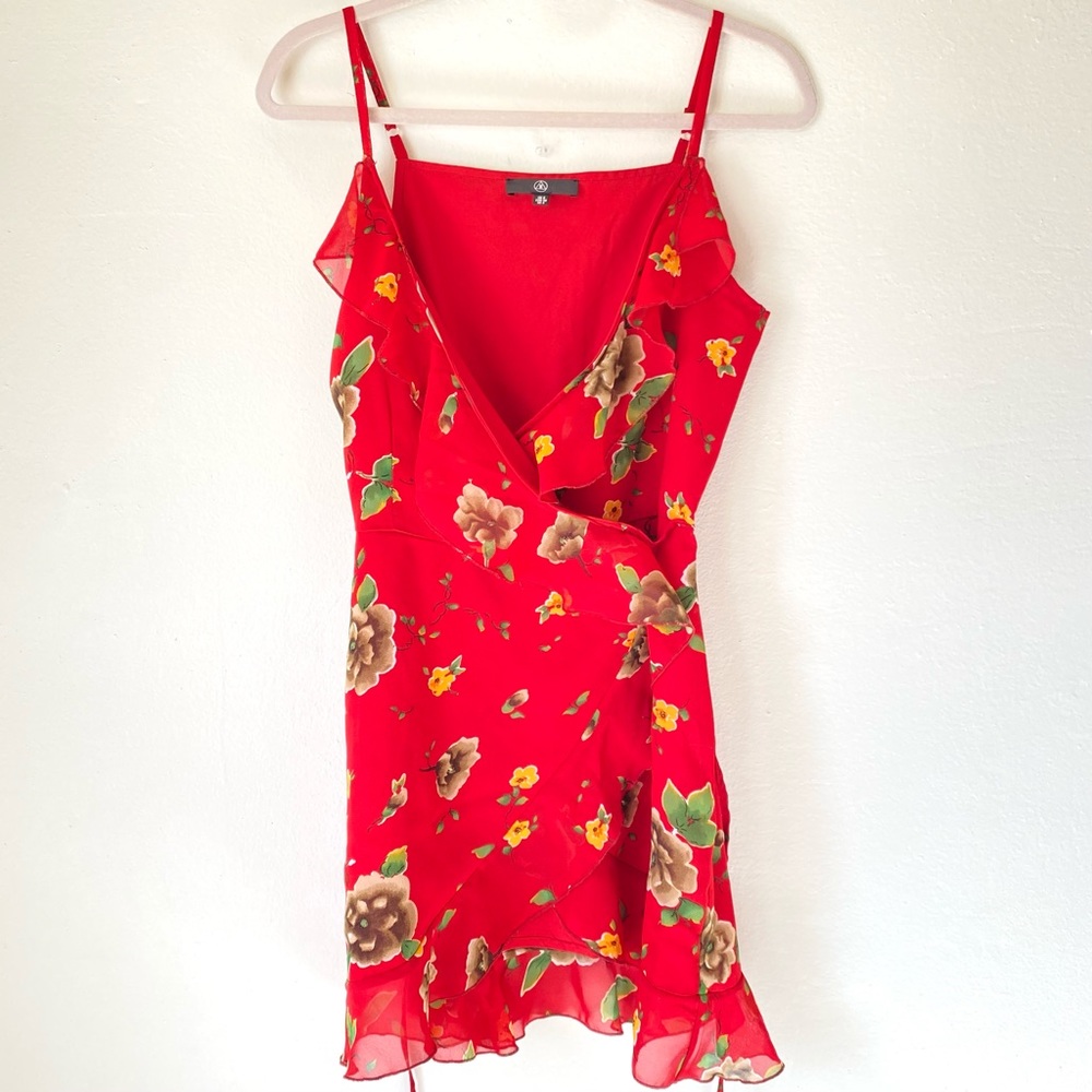 Missguided Red Floral Wrap Dress